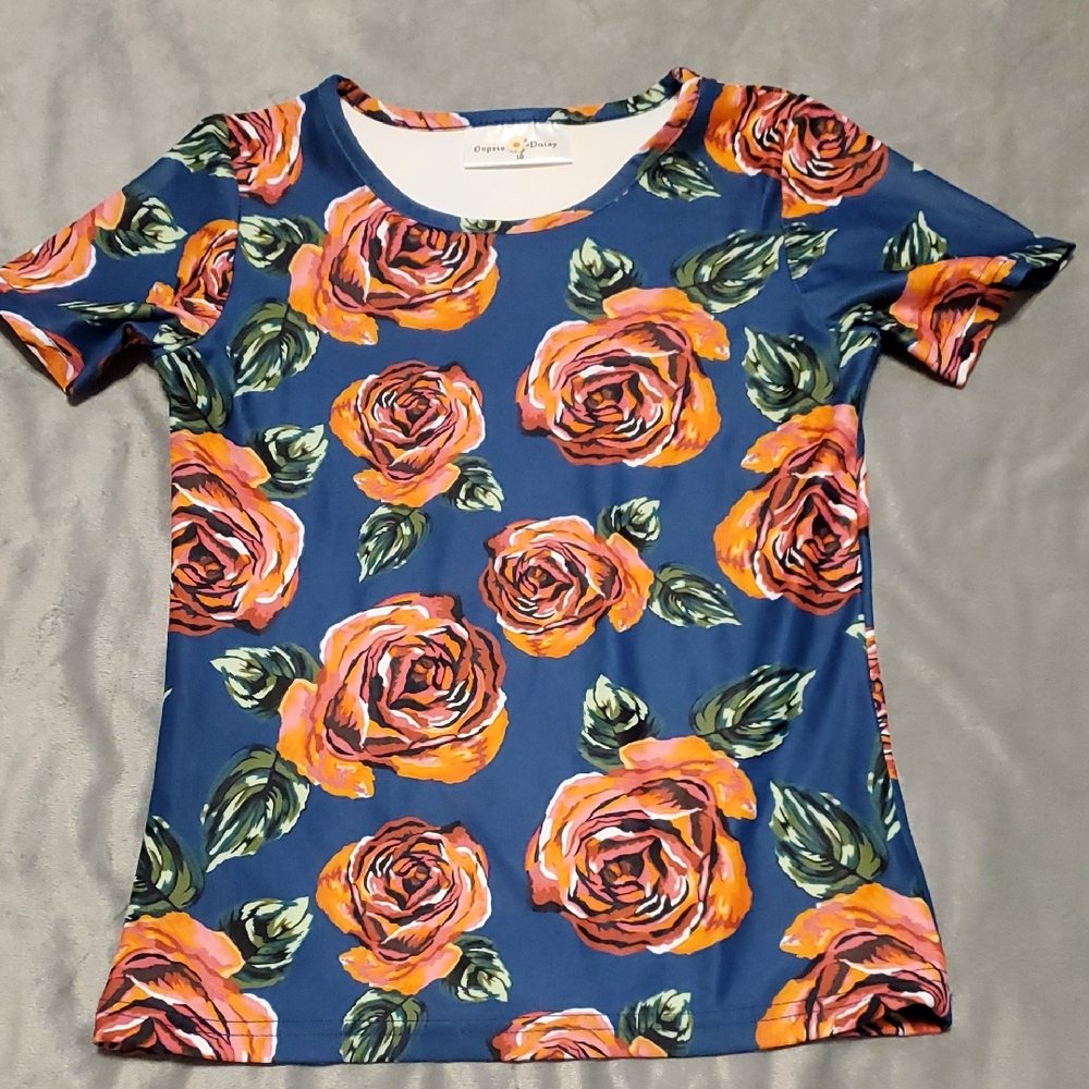 Floral Kids Swim Rashguard - Blue and Orange